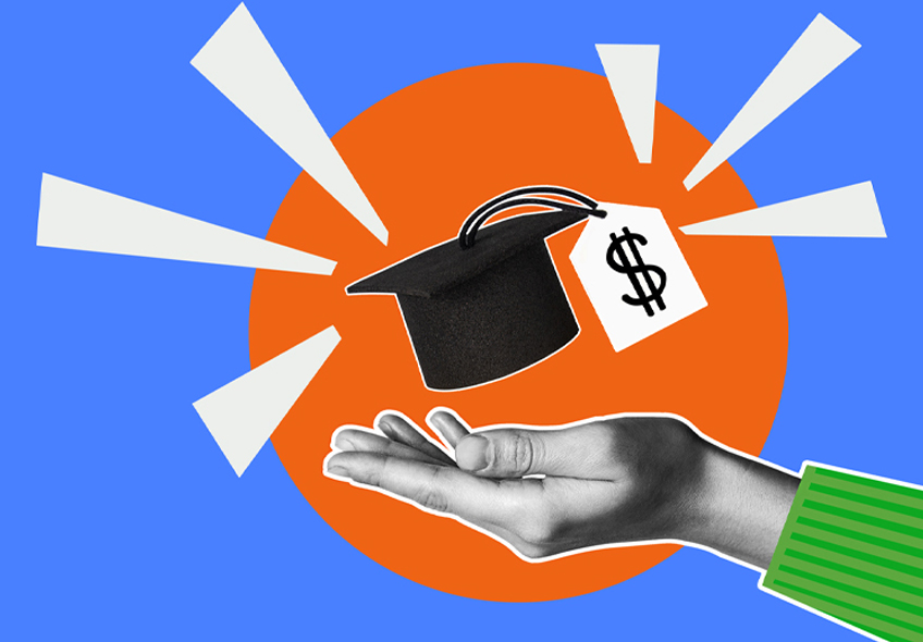 An illustration of a hand holding an upside-down hat with a dollar sign on a price tag hanging off the hat.