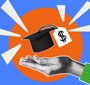 An illustration of a hand holding an upside-down hat with a dollar sign on a price tag hanging off the hat.